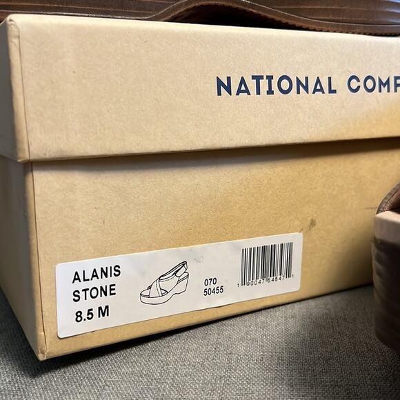 National Comfort Alanis stone platform wedge leather peep toe sandals size 8.5 - Picture 2 of 7